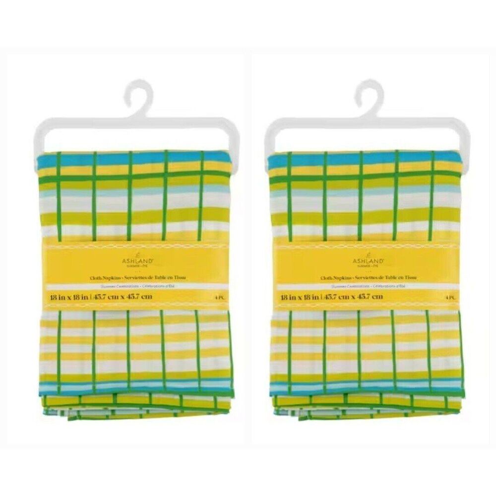 2-pack Ashland Plaid 18x18" Cloth Napkins 8pcs Yellow Green Blue White Plaid $40